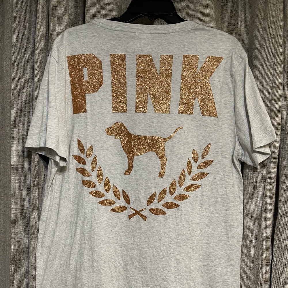 Victorias Secret light grey scoop neck T-shirt with glitter
